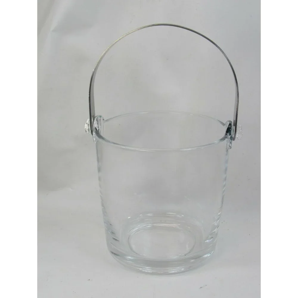 Vintage HOYA Japan Stainless Steel Handle Round Glass Ice Bucket 4.5” 52561
